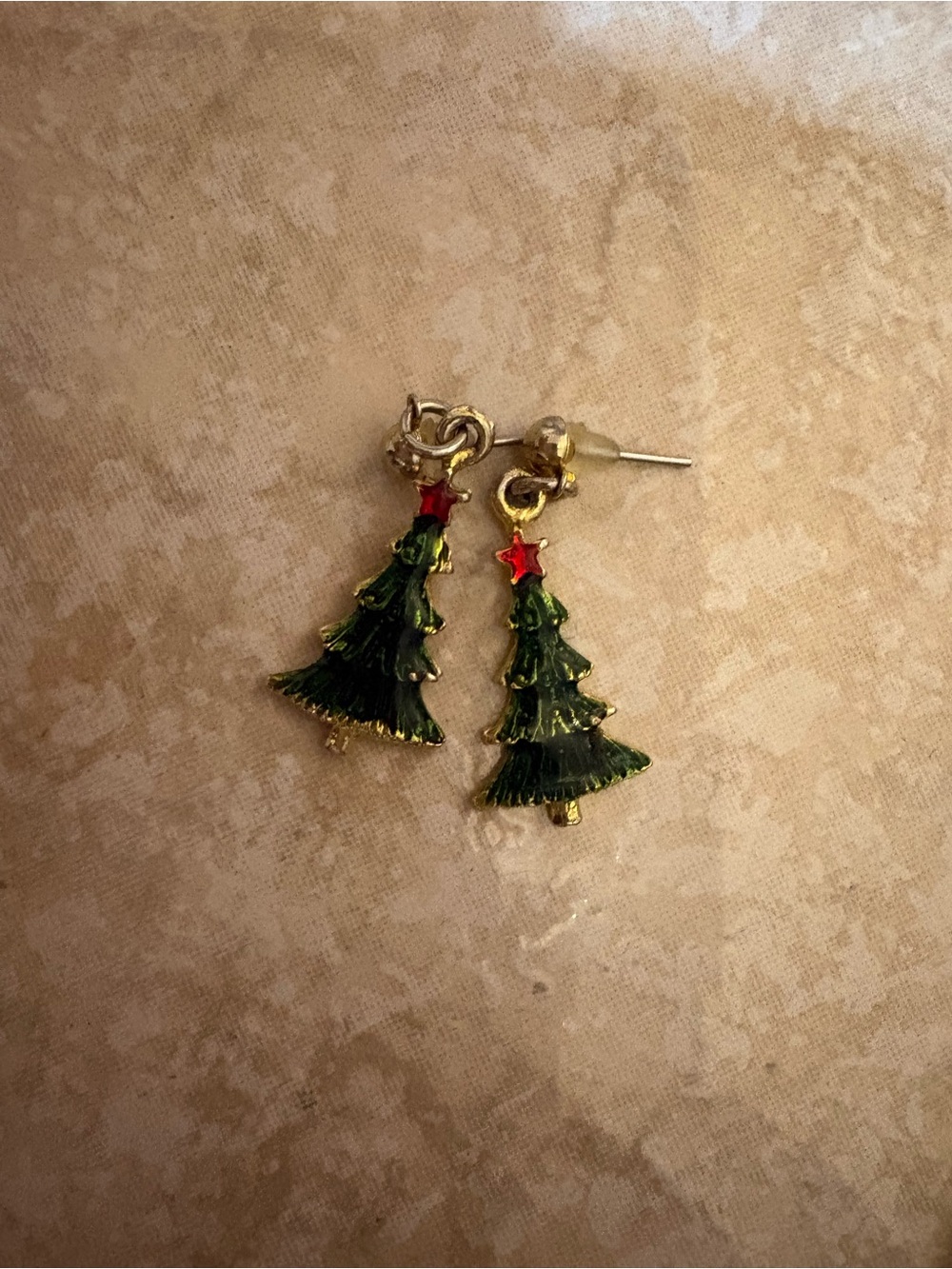 Festive Christmas Tree Drop Earrings - Green & Red